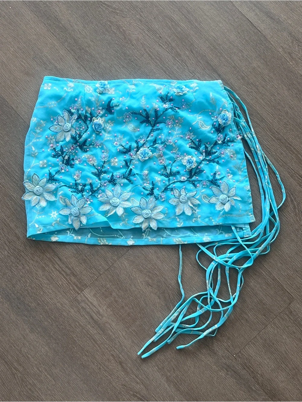 Embroidered Floral Turquoise Wrap Skirt